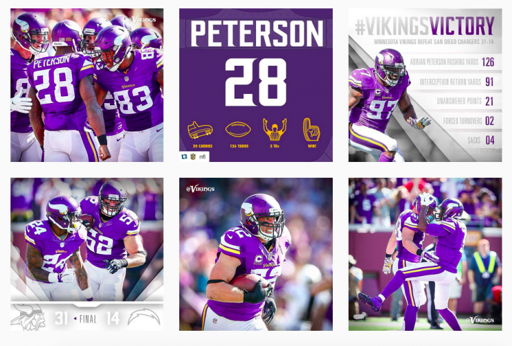 This snapshot is from the Vikings Instagram page. As you can see, their sponsored content fits in nicely with their look and feel. 